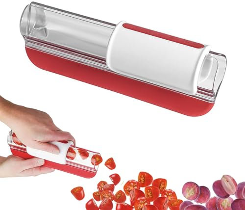 Coupe-Fruits, Trancheuse de Tomates/Raisins/Cerises, Coupeuse de Tomates, Trancheuse de Légumes, Coupe-Raisin, Pour Raisins, Fraises, Bananes, Petites Tomates, Cerises et Autres Fruits Mous (Rouge)