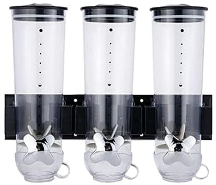 Luzhengyang Dispensador transparente de alimentos secos de montaje en pared con tazas pequeñas, conserva la frescura y ahorra espacio para dulces, cereales y nueces, organizador hermético de
