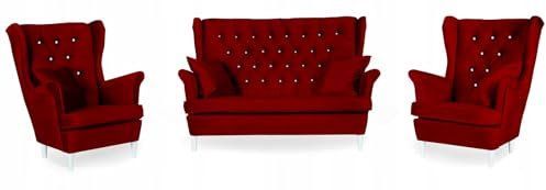 Family Meble Set aus Sofa + Zwei Sesseln, Modell Gaja, 2-Sitzer-Sofa, Stoffsofa, dekorative Polsterung, freistehendes Möbel, Lounge-Set, Elegantes Design, für Wohnzimmer, Wartezimmer, ROYAL 13