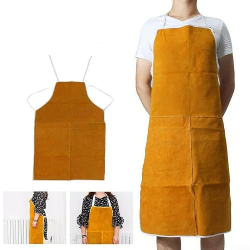 Hasaller Safety First - Grembiule da saldatura, in pelle, per lavori in legno, resistente, per saldatori, falegnami, fabbri, Come da immagine, 65 * 95 cm