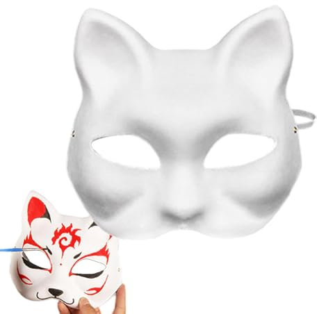 Blanko-Katzenmaske - Halbgesichts-Katzenmasken | Leere Halloween-Masken | Katzen-Maskerade-Masken | Bemalbare Masken | Tier-Anzieh-Gesichtsmasken | Halloween-Masken | Weihnachtsmasken | Weiße Maske