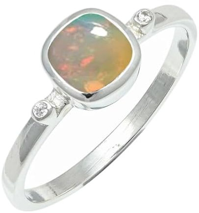JEWELSTREZORO Opal Edelstein Bandring 925 Sterling Silber Ring Herren & Damen Bandring Geschenkartikel Schmuck TSR1245BE_20 (66 (21.0))