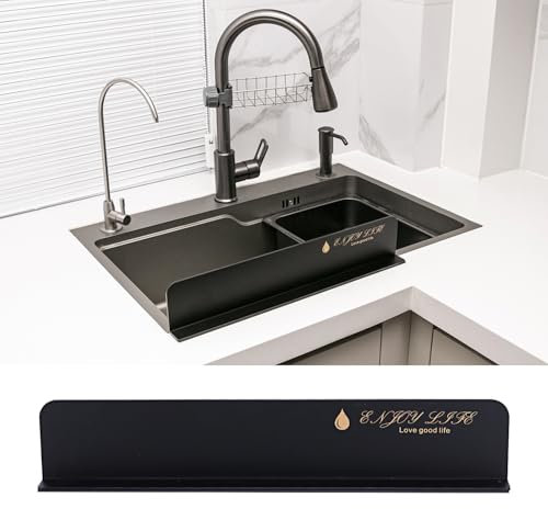 Sink Splash Guard (Upgraded Design) Black Acrylic (Frosted) Light Luxurious Premium Removable Splashback | Kitchen Island Sink Backsplash Guard (17.5x1.2x3.3in) (1pcs)