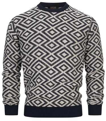 Indicode Herren INScott Pullover Gemustert mit Rundhals-Ausschnitt | Herrenpullover Strickpullover für Männer Offwhite, XXL