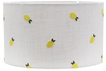 ValueLights | Easy Fit Small Lemon Embroidered Fabric Drum Light Shade Bedroom Hallway Lampshade | Shades, Home Décor & Improvement Essential | 250mm Shade Width