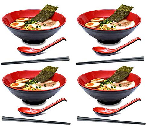 Ensemble de bols avec baguettes et cuillères assorties – Bols en plastique dur pour salle à manger traditionnelle
