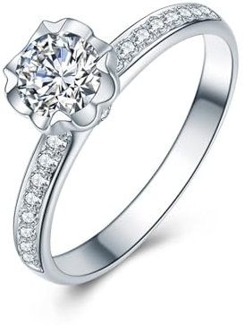 Tolldek 18K 750 Weißgold Ring, Blumen Freundschaftsringe mit Diamant 0.26ct, Verlobungsring Au750 Gold Echt Goldschmuck, Gr.66 (21.0)