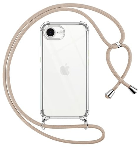 Pnakqil handyband für iPhone 16E/iPhone SE 4 2025 Hülle mit Band, Transparent Weich Silikon mit Kordel Necklace Schnur Anti-Fall Bumper Schutzhülle Case Kompatibel mit iPhone 16E 6.1, Khaki