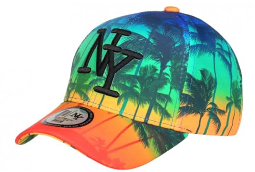 Hip Hop Honour NY Cap Türkis und Orange Palmen, tropischer Copaka-Stil, Unisex