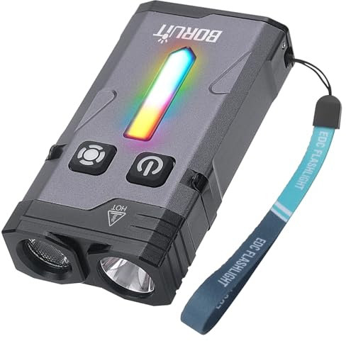 BORUIT EV10 Small Torch, 1100 Lumens Mini Torches Led Super Bright, USB C Rechargeable Torch EDC Keyring with RGB Sidelight, 40 Modes Pocket Clip Flashlight, Magnetic, IP66 for Camping, Dog Walking