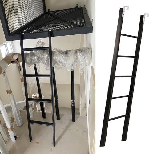 DECAKE Kurze Metallleiter/Etagenbettleiter mit Haken, Schwarze Etagenleiter für Wohnmobile, Wohnheime, platzsparende Sicherheits-Aufstiegsleiter für Dachböden (160 cm)