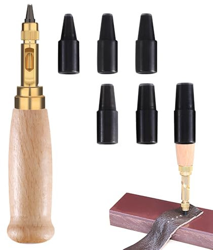 Locher zum Nähen Leder Papierhandwerk,Lochstanzer Papier,Lochstanzer,Locher Groß,Lochzange Papier,Loch Stanzer,mit 6 Pcs Lochern 1,5mm/2mm/3mm/3,5mm/4mm,für Papier,Leder,Karten und Filz