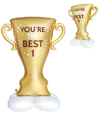 Gleemix Stehen Trophy Balloon, XXL Trophy Luftballon, 156x65 cm | Gold Folienballon Pokal, Helium Ballon Pokal, für Geburtstag Party, Jubiläen und Fußballspiel Thema Party Deko