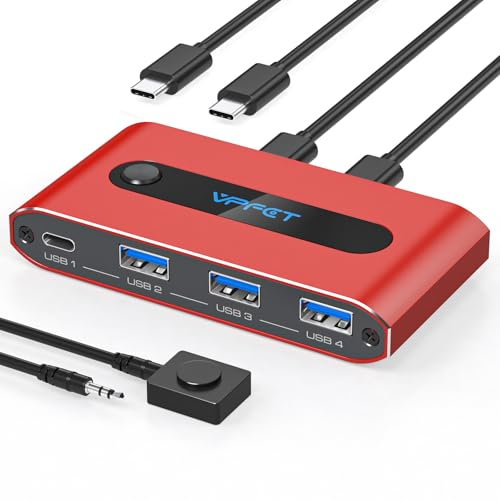 CMSTEDCD 10Gbps Switch USB C 2 PC Partagent 4 Port USB3.2 Commutateur USB pour Clavier, Souris, Webcam Ne Prend Pas en Charge la Transmission Vidéo et Le Chargement PD Comprend 2xCâbles USBC to C