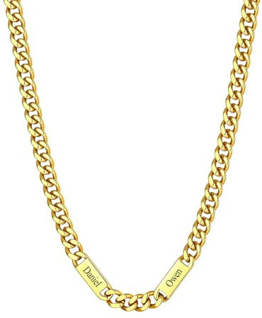 Custom4U Personalisierte Kette 1-6 Namen, Cuban Kette mit Gravur Edelstahl Silber/Gold/Schwarz Namenskette für Herren 5/7/9mm Breit 45/50/55/60cm+5cm Länge, Schmuckgeschenk für Papa Ehemann Liebhaber