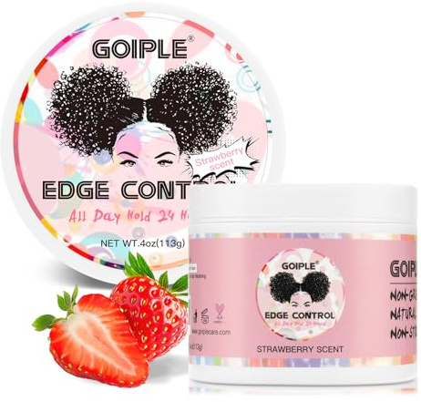 Edge Control Wachs für schwarze Frauen, starker Halt, nicht fettend, glatteres Gel, Afro-Haar für schwarzes Haar, Glanz, Afro-Haargel für Frauen, Afro-Haarwachs (Erdbeerwachs) (4 Unzen)