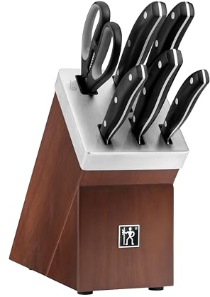 HENCKELS Everyday Selbstschärfender Messerblock 7-teilig, Schere, Braun | Messer-Set, Esche-Block