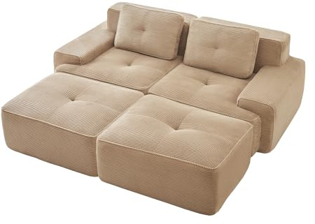 Luscriate Modernes Sofa für Wohnzimmer, rahmenloses modulares Sofa frei kombinierbar, Premium Plüsch Loveseat Couch Ohne Montage,Extra Tiefer Sitzfläche Beige 2-Sitzer+2 (Beige, 2S+2)