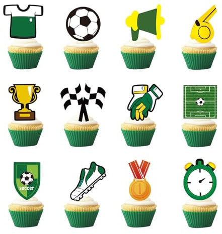 RhiVrillion 36-teiliges Fußball Torten Deko Set - Kuchen Deko für Weltmeisterschaft & Geburtstag - Cupcake Topper