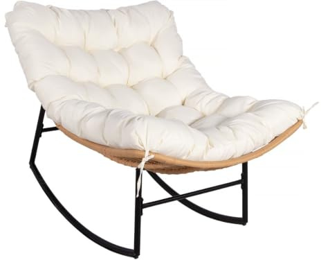 Habitat et Jardin Fauteuil à Bascule papasan avec Coussin intérieur/extérieur Papaya - Beige