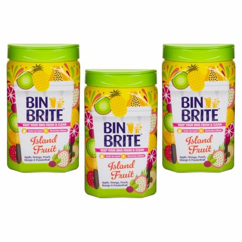 Pack of 3 - Bin Brite Bin Odour Neutraliser Scented Powder - Odour Destroyer Neutralisers Eliminate Hidden Smells - 500g Fragrance Powder – Multi-Purpose Freshener & Cleaner (Island Fruit)
