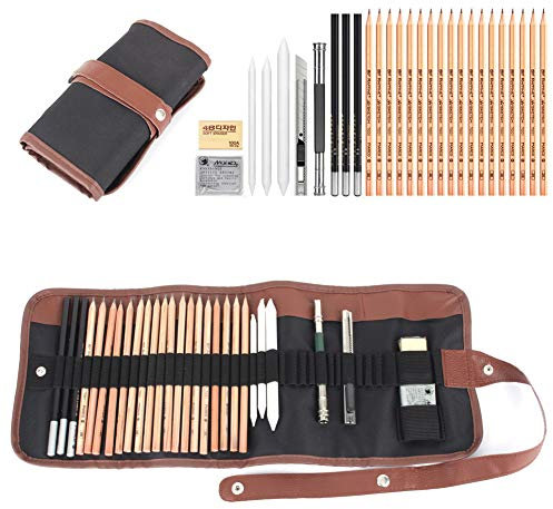 GOTOTOP Set di matite da Disegno da 18 pz, Matita in Grafite, Gomma, taglierino, Set di matite per disegnare con Astuccio in Tela, di Natale per Bambini e Studenti artisti