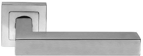 EUROART Satin/Polished Stainless Steel Mitred Door Handles Lever on Square Rose - Solid Tubular Latch Pack with Hinges