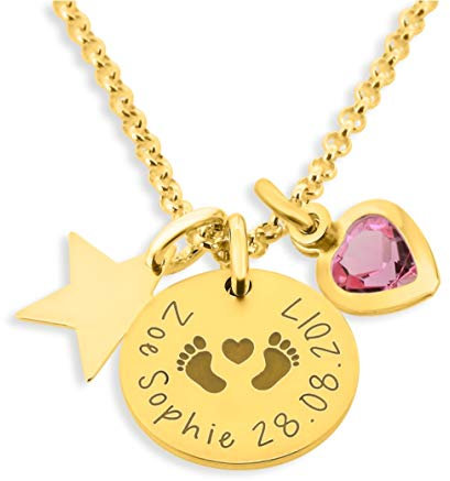 Namenskette für Mutter zur Geburt mit Gravur Halskette mit Gravur Gold Geburtskette Baby Mama Geschenk Schmuck Namen Babyfüße Namensschmuck | HANDMADE IN GERMANY
