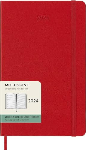 AGENDA settimanale Week MOLESKINE 2024 12 MESI 21x13cm Large Copertina Rigida rosso scarlatto + omaggio Planner scadenziario ufficio e penna prestige e deluxe