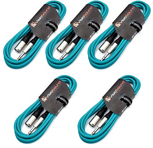VisioSound 5 x Male XLR to 6.35mm Stereo TRS Jack Lead/Balanced Signal/Audio Patch Cable (Green, 3m, Pack of 5)