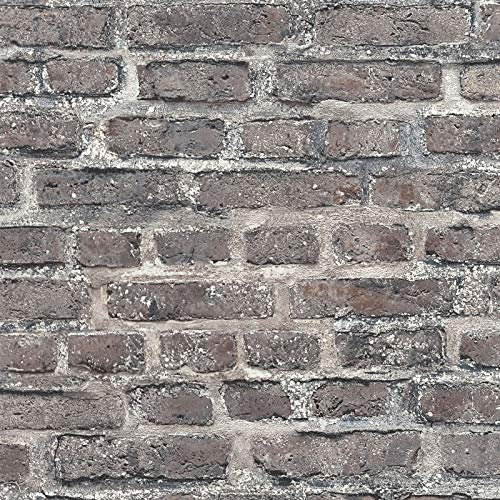Backstein Tapete grau | Vlies Steintapete modern im Industrial Style für Küche und Flur | Industrielook Vliestapete mit Mauer Design in Dunkelgrau | Rolle (10,05 x 0,53 m) = 5,33 m²