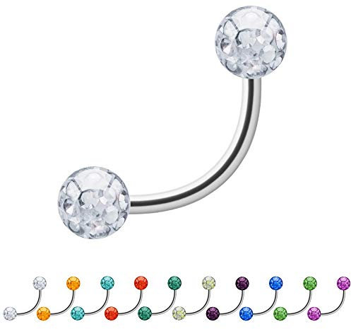 Treuheld® | 1.2mm x 8mm Piercing Banane | 4mm Kristall Kugeln | Klar - Transparent |Chirurgenstahl | Silber | Bauchnabelpiercing Nippelpiercing