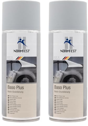 Normfest Baso Plus Basis-Grundierung – Universelle 1K-Acrylharz-Grundierung in Grau für Metall, Kunststoff, Aluminium und Karosserie-Lackierungen, 2x 400ml