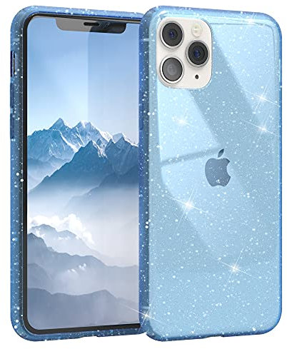 EAZY CASE Hülle kompatibel mit iPhone 11 Pro Schutzhülle mit Glitzer, Handyhülle, Schutzhülle, Back Cover mit Glitter, TPU/Silikon, Transparent/Durchsichtig, Blau