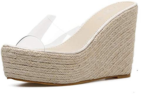 Sandalias de plataforma para mujer Zapatillas transparentes de fondo grueso de verano Zapatos de tacón alto sin cordones casuales al aire libre Zapatos de tacón de cuña abiertos