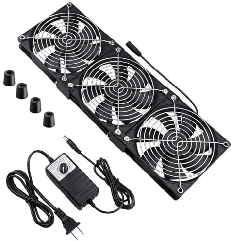 Wathai Dual Ball 3 x 120mm Computer Fan with AC Plug DC 12V Big Airflow Fans with 110V 120V 220V 240V AC Speed Controller for DIY Cabinet Chassis Machine Server Workstation Cooling
