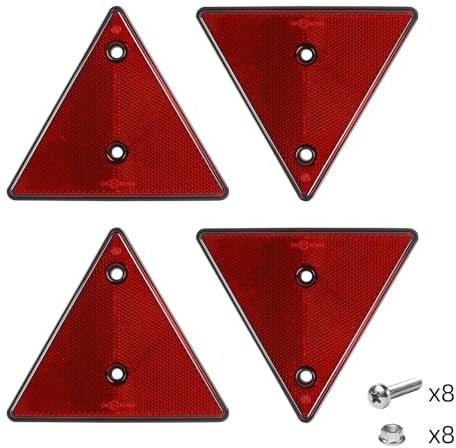 AOHEWEI 4 x Reflectores Traseros Rojos Triángulo Reflectante Remolque Tornillo Fijación Triángulo Reflectores Traseros para Postes Puerta Caravana Tractor Camión Barco Paredes