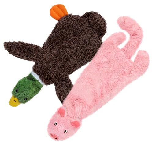 2-in-1 Quietschendes Hundespielzeug mit weichem, strapazierfähigem Stoff für kleine, mittlere und große Haustiere by Best Pet Supplies - Keine Füllung für das Spielen im Haus, Ente, Schwein, size S