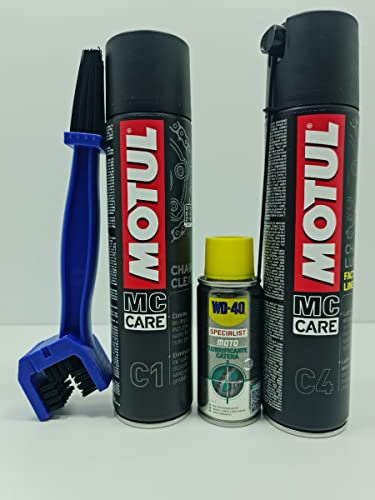 Kit de limpieza y lubricación de cadena – C4 400 ml + C1 400 ml + cepillo de limpieza para cadena WD40 100 ml lubricante cadena