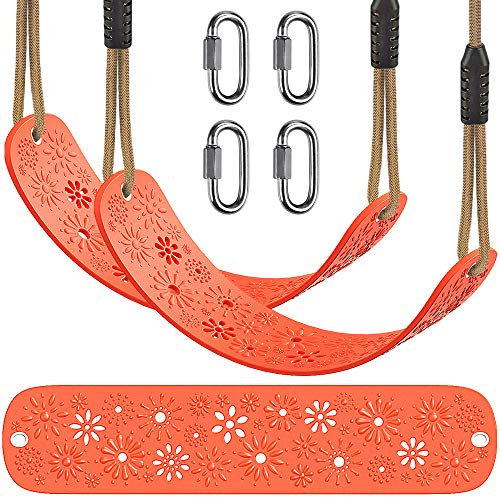 BeneLabel 2pcs Swing Seat, Kids Soft Plastic Swing Board with Adjustable 130-200cm Rope for Toddler/Baby/Teens/Adult, Orange Flower / 600lbs