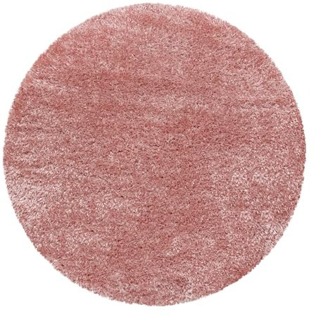 Carpetsale24 Teppich Wohnzimmer Shaggy Einfarbig Design 160 cm Rund Rosa - Hochflor Teppich Schlafzimmer Luxuriöse Kuschelig und Super Weich Langflor 50 mm Florhöhe - Flauschiger Teppich Runder