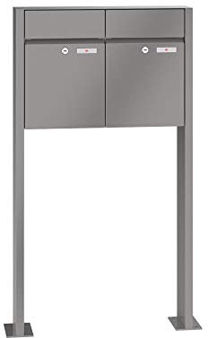 RENZ/Plan / 2er Freistehende Briefkastenanlage Standbriefkasten/RAL-Farbe 9007 Volumen 21 L/mit Fußplatten/Dein-Briefkasten.de