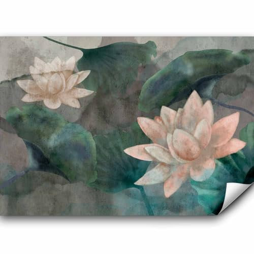 murando Fototapete Wasserlilien 200x140 cm Vlies Tapeten Wandtapete XXL Moderne Wanddeko Design Wand Dekoration Wohnzimmer Schlafzimmer Büro Flur Lilien Blumen Natur Blätter wie gemalt b-A-0815-a-a