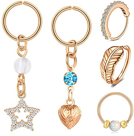 AVYRING Piercing Conch Bijoux Acier Chirurgical Femme Pendentif Piercing Helix Ring Piercing Nez Septum avec Opale Styles de Mélange 5Pièces Or Rose