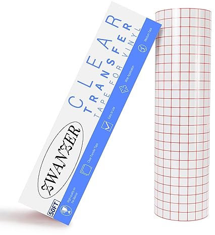Zwanzer 50FT Transfer Tape for Vinyl - 12” x 50 FT(30.5x1524CM) w/Red Clear Alignment Grid for Adhesive Vinyls - Medium Tack Vinyl Transfer Tape for Decals,Signs