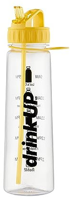 DrinkUp Motivational Water Bottle with Time Markings Straw | Leak Proof Reusable BPA free Hour Measuring Reminder Drinking Bottle | Ideal for Gym Hiking Cycling School Office 900ml