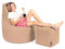 PATCH HOME Patchhome Gamer Kissen Lounge Kissen Sitzsack Sessel Sitzkissen Bean Bag + Würfel/Hocker mit Reißverschluss bereits befüllt (Beige, XXL - Ø80cm Sessel + 35x35cm Würfel)