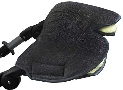 BAMBINIWELT Muff Handwärmer Handschuh für Kinderwagen Buggy mit Lammwolle für warme Hände universal MELIERT (schwarz MELIERT)