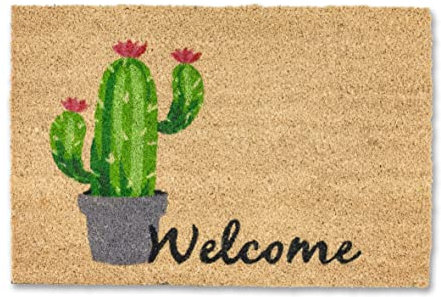 Carpido Fußmatte Kokos Kaktus Welcome – Türmatte 40x60 cm – antibakterielle Eingangsmatte – Kokosmatte mit Vinylrücken – natürliches Material – 100% Kokos