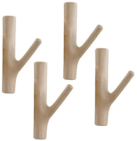 Zasvec Crochet Mural Bois 4 Pièces Patère Bois Crochet Bois Crochet Porte Manteau en Bois Crochet Mural de Branche Crochet en Bois Naturel Patères en Bois Mural Patere Autocollante (Largeur 2-3 cm)
